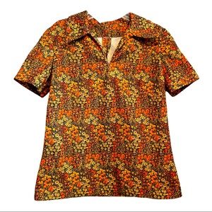 RETRO Handmade Boho Chic Brown Floral Blouse (VINTAGE)